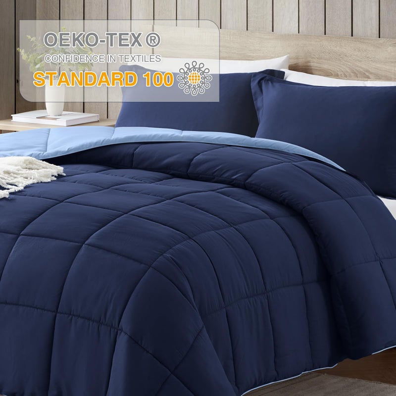 satisomnia Queen Comforter Set, Navy Blue Bedding Comforters Queen Size, 3 Pieces Down Alternative Bed Comforter Lightweight, Soft Quilted Bed Set Breathable, Reversible All Season Bedding Sets - Image 3