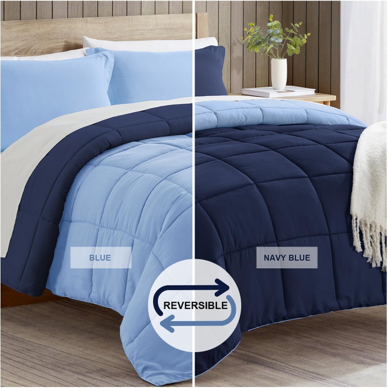 satisomnia Queen Comforter Set, Navy Blue Bedding Comforters Queen Size, 3 Pieces Down Alternative Bed Comforter Lightweight, Soft Quilted Bed Set Breathable, Reversible All Season Bedding Sets - Image 4