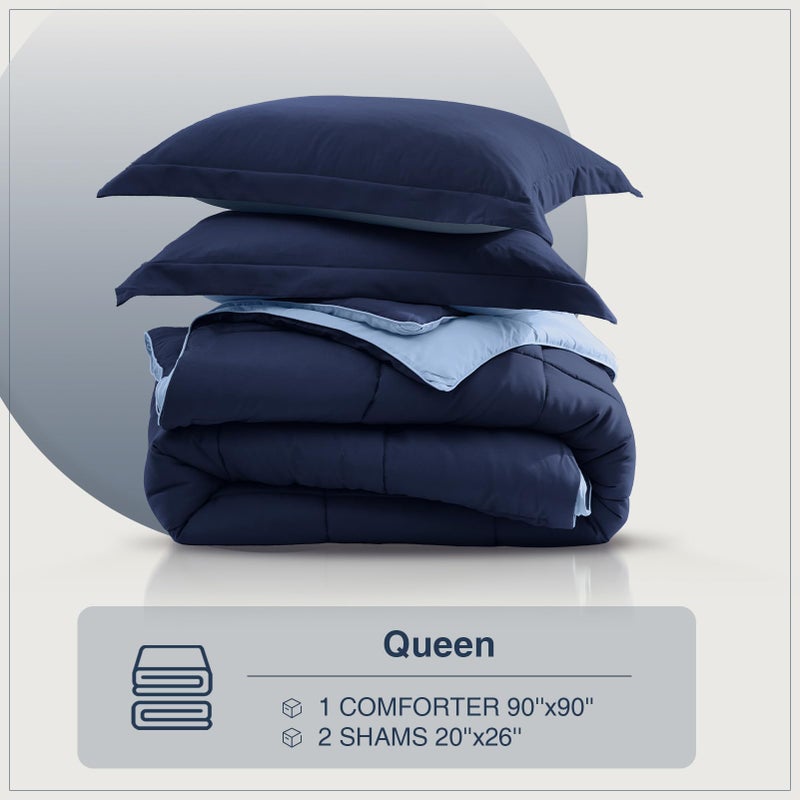 satisomnia Queen Comforter Set, Navy Blue Bedding Comforters Queen Size, 3 Pieces Down Alternative Bed Comforter Lightweight, Soft Quilted Bed Set Breathable, Reversible All Season Bedding Sets - Image 5