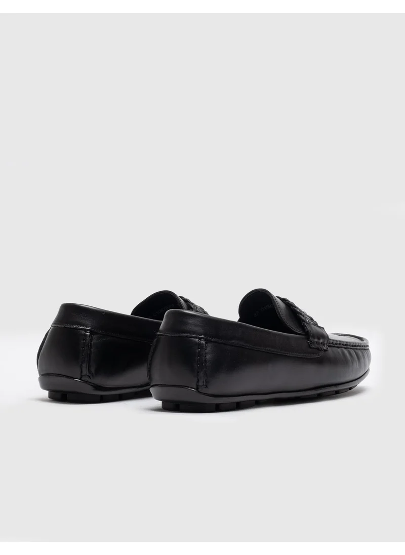 Cabani Leather Black Buckle Men's Loafer