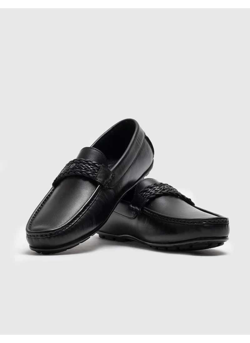 Cabani Leather Black Buckle Men's Loafer