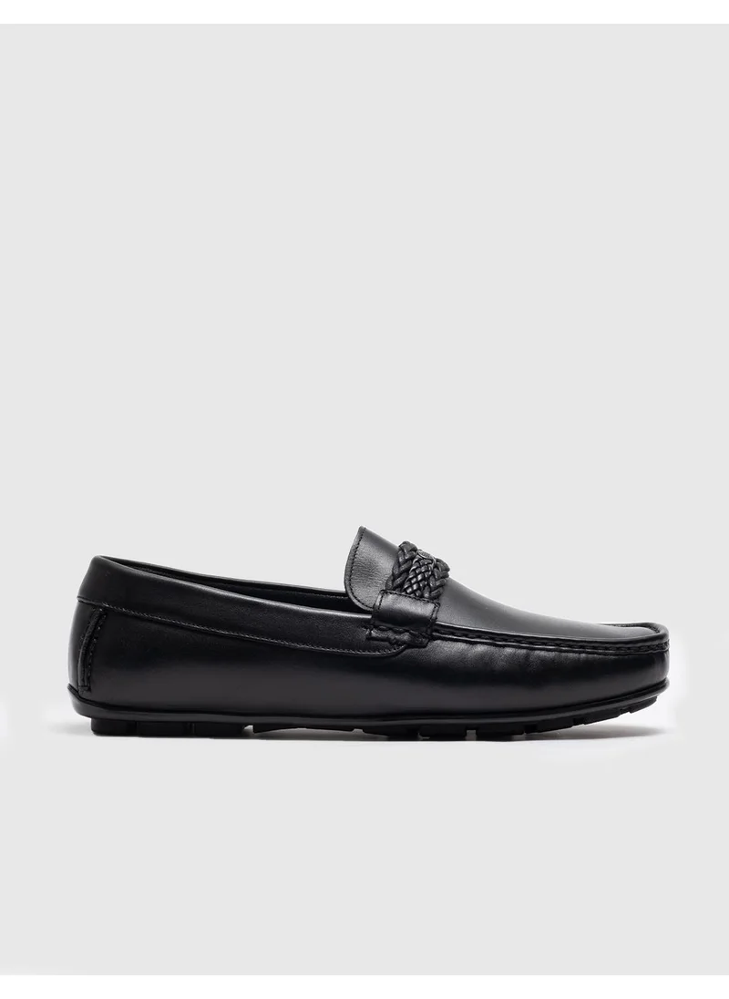 كاباني Leather Black Buckle Men's Loafer