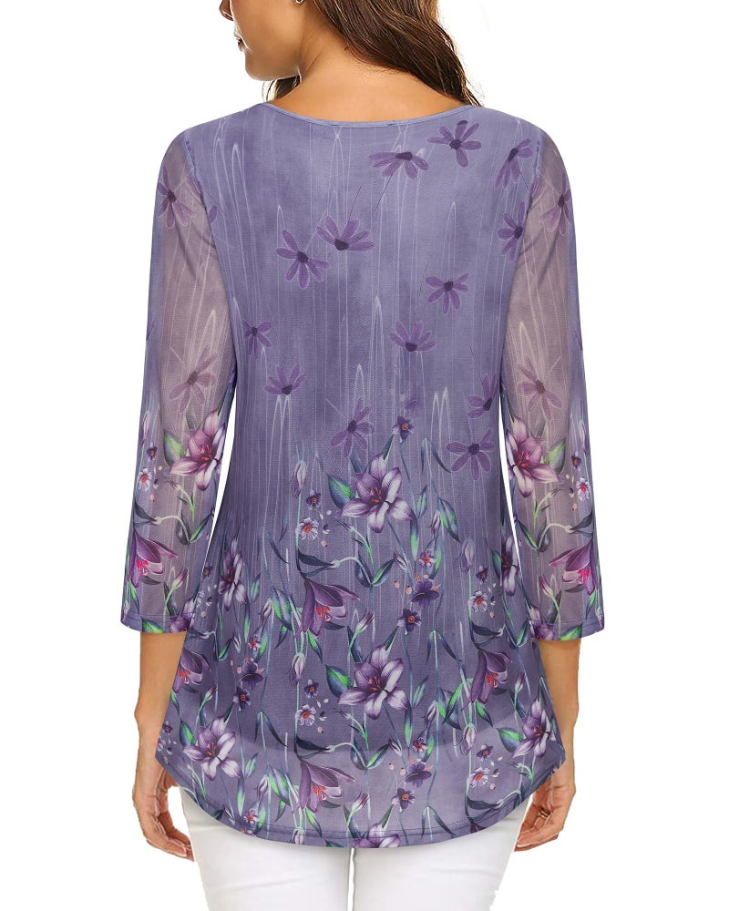 VALOLIA Ladies Plus Size Tops and Blouses, VALOLIA Womens Tunics 3/4 Sleeves Dressy Casual Plus Size Tops for Women Dressy Tops Party Blouses for Women Evening Loose Dressy Tunic for a Wedding Purple XX-Large - Image 2
