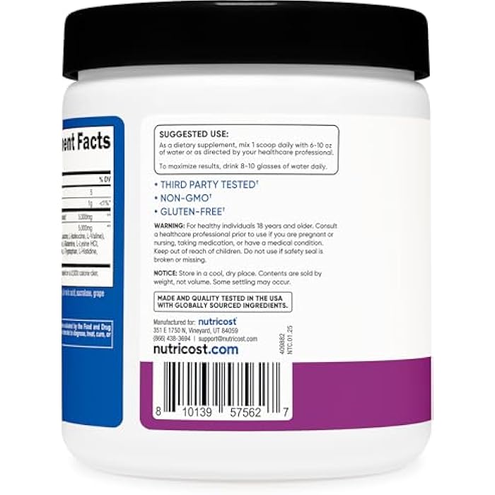 Nutricost Creatine + Aminos 30 Servings (Grape Flavored) - 5,000mg Creatine Monohydrate + 5000mg Amino BCAA Blend Per Serving - Image 4