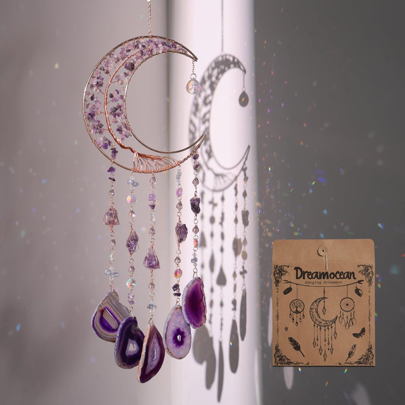 Dreamocean Amethyst Dream Catchers, Dreamocean Moon Tree of Life Dream Catcher Crystal Wind Chimes Sun Catcher Hanging Window Wall Decor Yoga Meditation Gifts for Adults Girls - Image 1