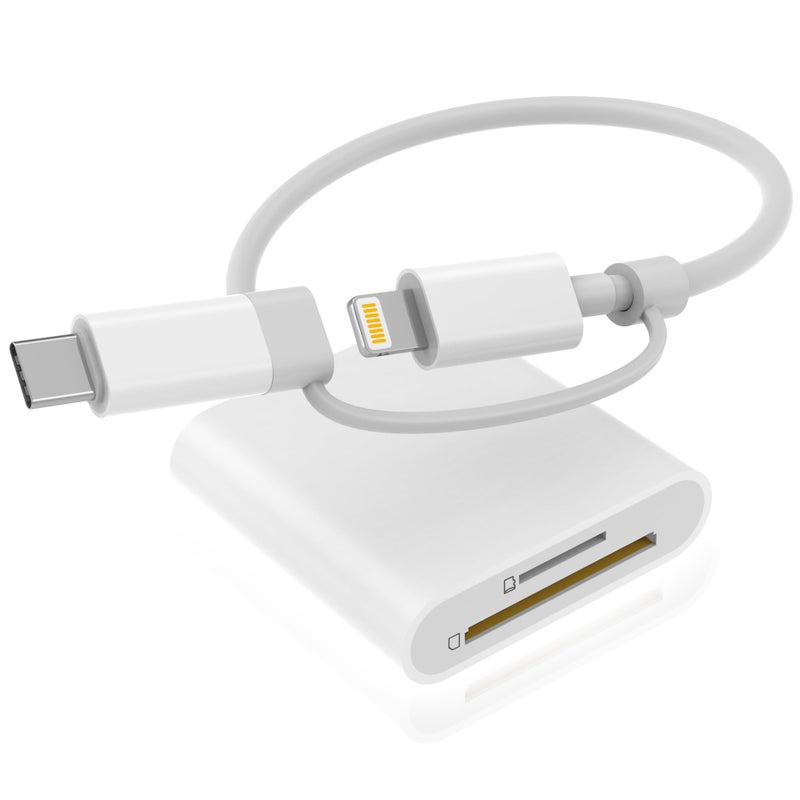 DCNETWORK SD Card Reader for iPhone iPad, Dual Connector (Lightning&USB-C) Memory SD Card Adapter, Support SD/MicroSD Cards, High-Speed Digital Trail Camera to iPhone Viewer, Plug and Play - Image 1