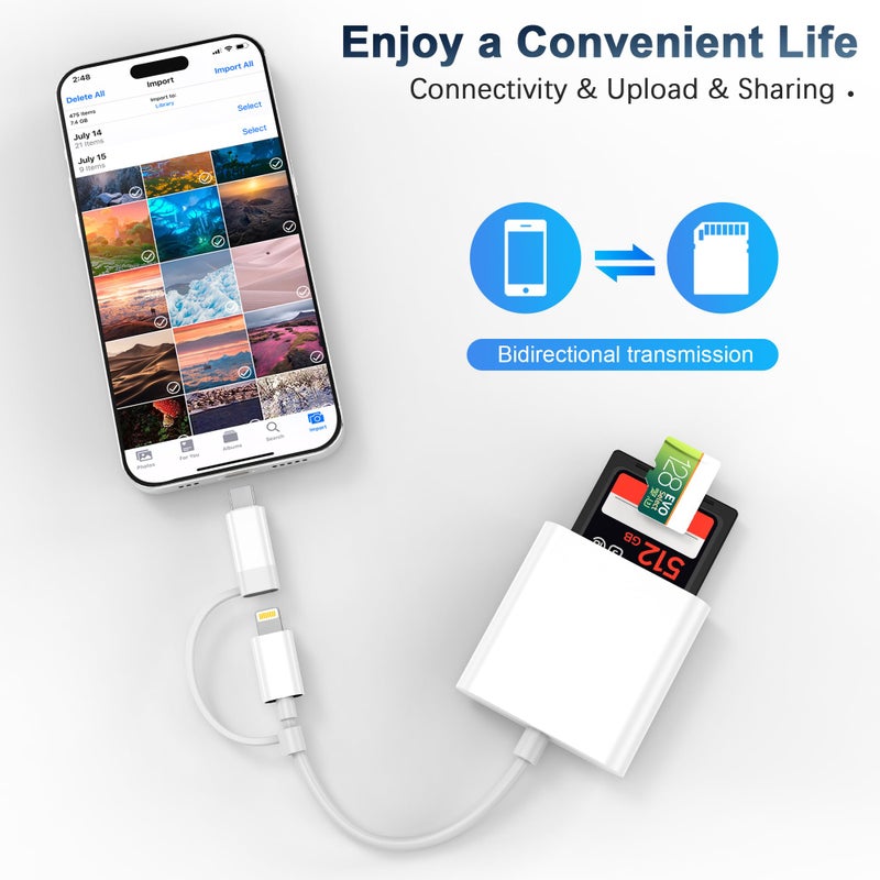 DCNETWORK SD Card Reader for iPhone iPad, Dual Connector (Lightning&USB-C) Memory SD Card Adapter, Support SD/MicroSD Cards, High-Speed Digital Trail Camera to iPhone Viewer, Plug and Play - Image 4