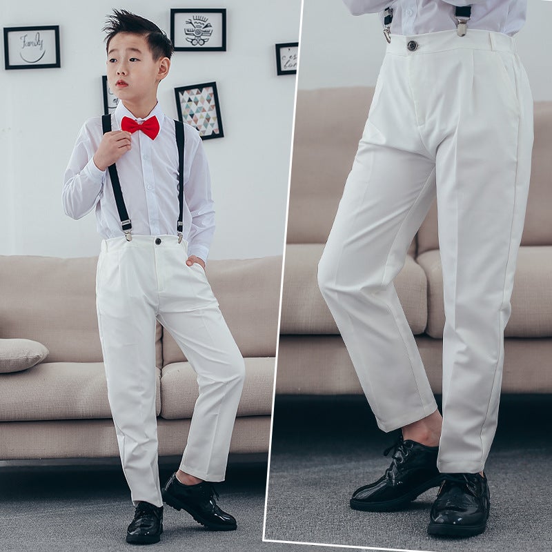 Boys' Suspenders White Trousers Suspenders Bow Tie Suit Flower Girl Piano Eloquence Performance Dress - Image 2