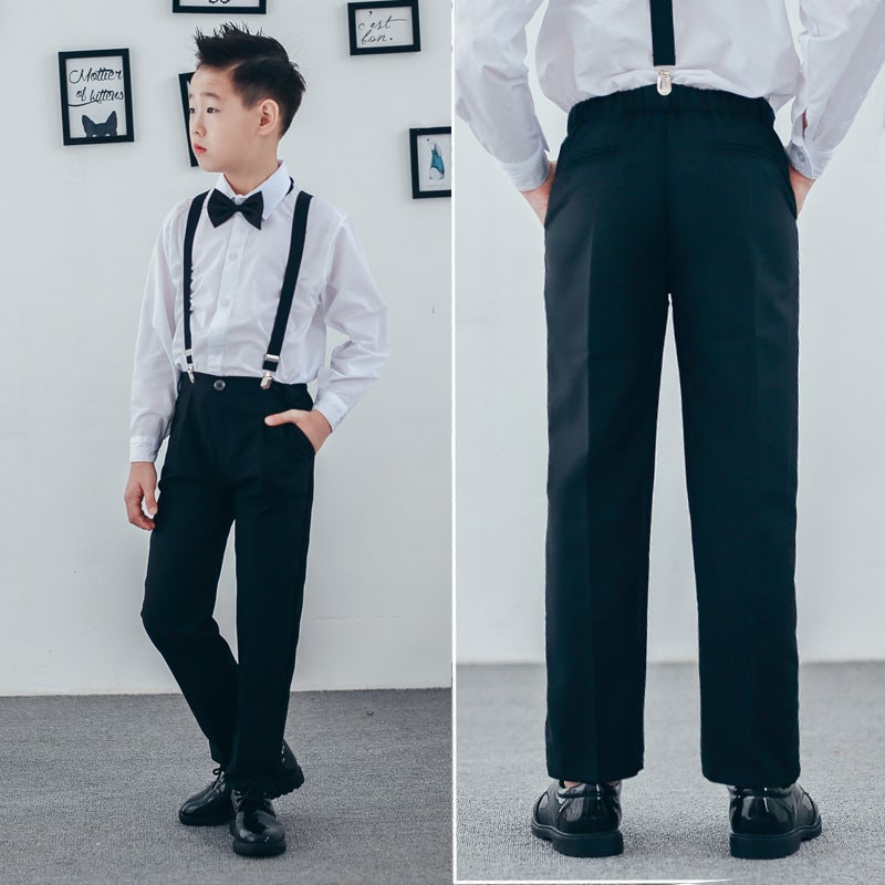 Boys' Suspenders White Trousers Suspenders Bow Tie Suit Flower Girl Piano Eloquence Performance Dress - Image 3