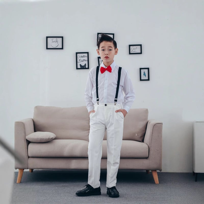 Boys' Suspenders White Trousers Suspenders Bow Tie Suit Flower Girl Piano Eloquence Performance Dress - Image 5