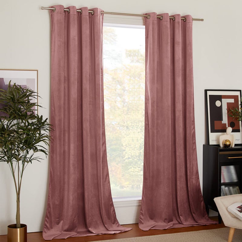 NICETOWN Wild Rose Velvet Curtains Velvet Drapes Media Movie Theater Room Decor for Living Room Super Soft Luxury Velvet Room Darkening Drapes for Home Decor 1 Pair W52 x L84 inches