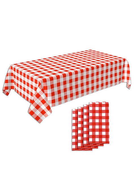 Pack of 4 Picnic Tablecloth Red and White Checkered Tablecloth Disposable Party Tablecloth 137X274CM
