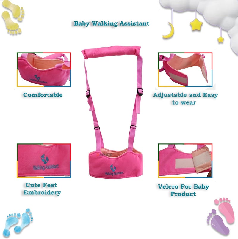 PSEUDO Baby Walker-Hand held Kids Walker Harness-Breathable Adjustable Detachable Protective Belt-Safe Standing & Walk Tool-Help Baby Keep Balance Walk for 07 to 24 Month Old (Pink) - Image 3