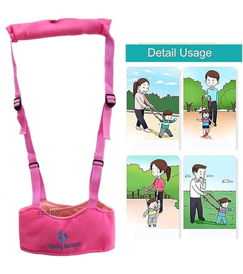 PSEUDO Baby Walker-Hand held Kids Walker Harness-Breathable Adjustable Detachable Protective Belt-Safe Standing & Walk Tool-Help Baby Keep Balance Walk for 07 to 24 Month Old (Pink) - Image 2