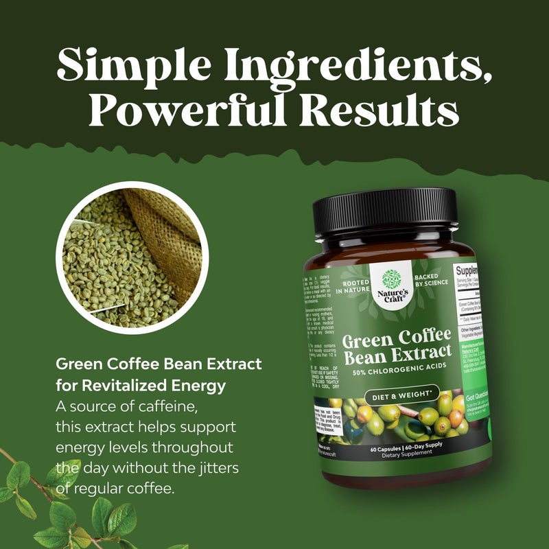 Natures Craft Pure Green Coffee Bean Extract  Super Energizing Green Coffee Extract with 50 Chlorogenic Acid for Antioxidant Heart Health Mental Focus and Size Reduction  Natural Energy Supplement for Adults - Image 4