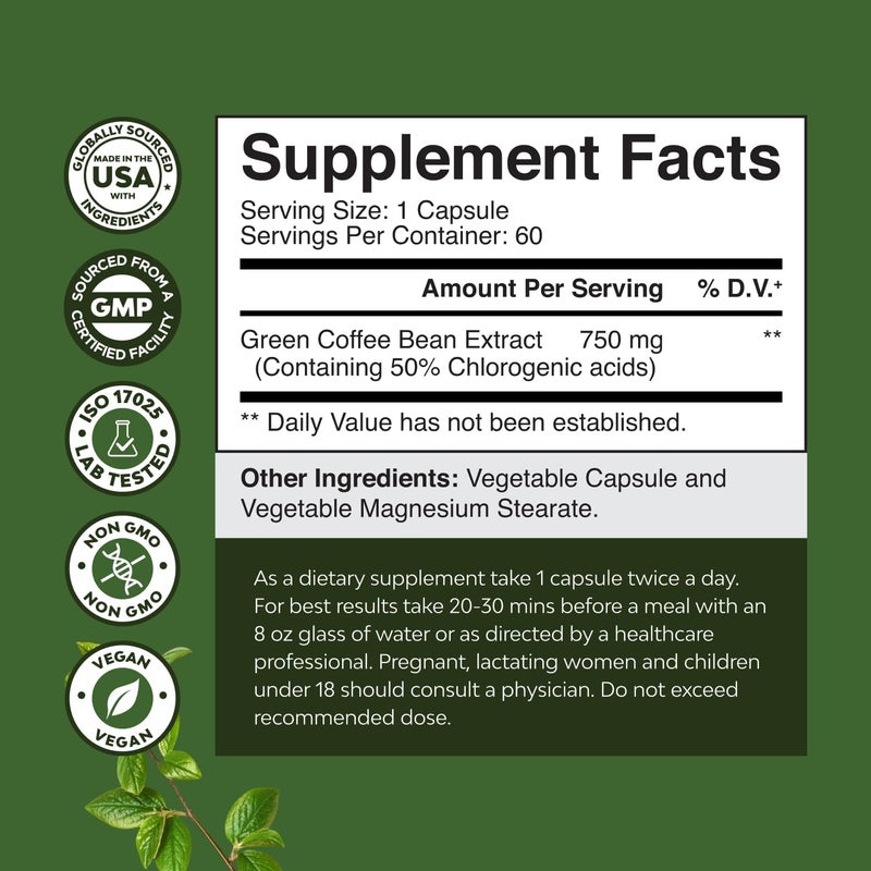 Natures Craft Pure Green Coffee Bean Extract  Super Energizing Green Coffee Extract with 50 Chlorogenic Acid for Antioxidant Heart Health Mental Focus and Size Reduction  Natural Energy Supplement for Adults - Image 2