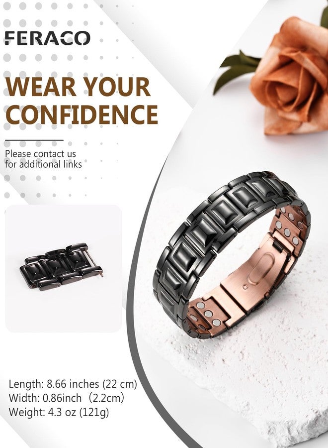 Feraco Copper Bracelet for Men 3X Strength,Magnetic Therapy Bracelet Copper Jewelry with Powerful 3800 Gauss Magnets,Cooper Bracelet for Man Black - Image 3