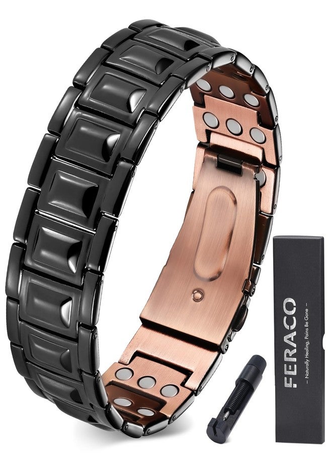Feraco Copper Bracelet for Men 3X Strength,Magnetic Therapy Bracelet Copper Jewelry with Powerful 3800 Gauss Magnets,Cooper Bracelet for Man Black - Image 1