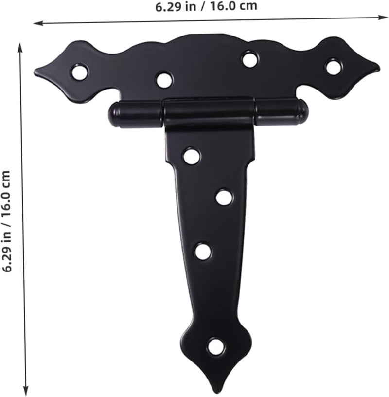 Healeved Heavy Duty Black T Strap Shed Door Hinges, Decorative Barn Entrance T Hinge for Outdoor Garden Fence, 5-inch Metal Door Hardware for Yard and Shed Doors - Image 2
