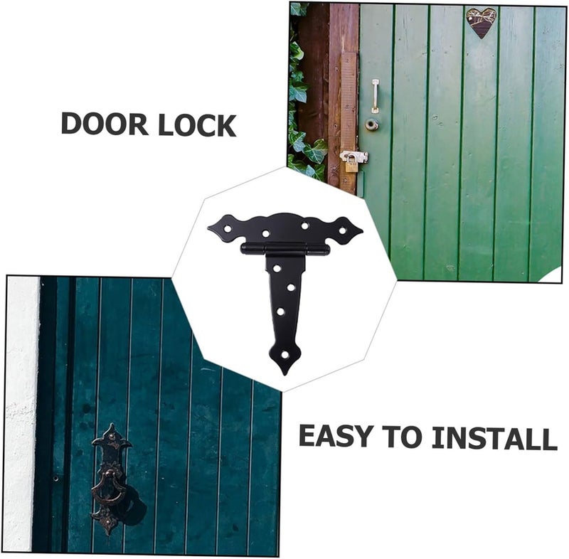 Healeved Heavy Duty Black T Strap Shed Door Hinges, Decorative Barn Entrance T Hinge for Outdoor Garden Fence, 5-inch Metal Door Hardware for Yard and Shed Doors - Image 3
