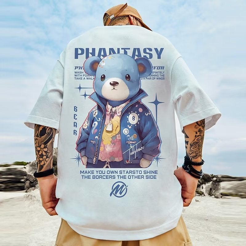 Japanese Style Trendy Brand Loose T-Shirt For Fatty Men'S Wear Loose Plus Fat Plus Size Short-Sleeved Trendy Cartoon Sports Half-Sleeved Top - Image 1