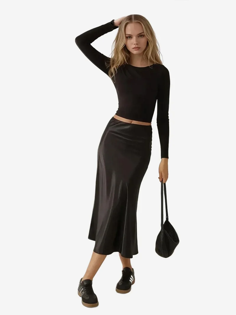 HICCUP High Waist Satin Midi Skirt