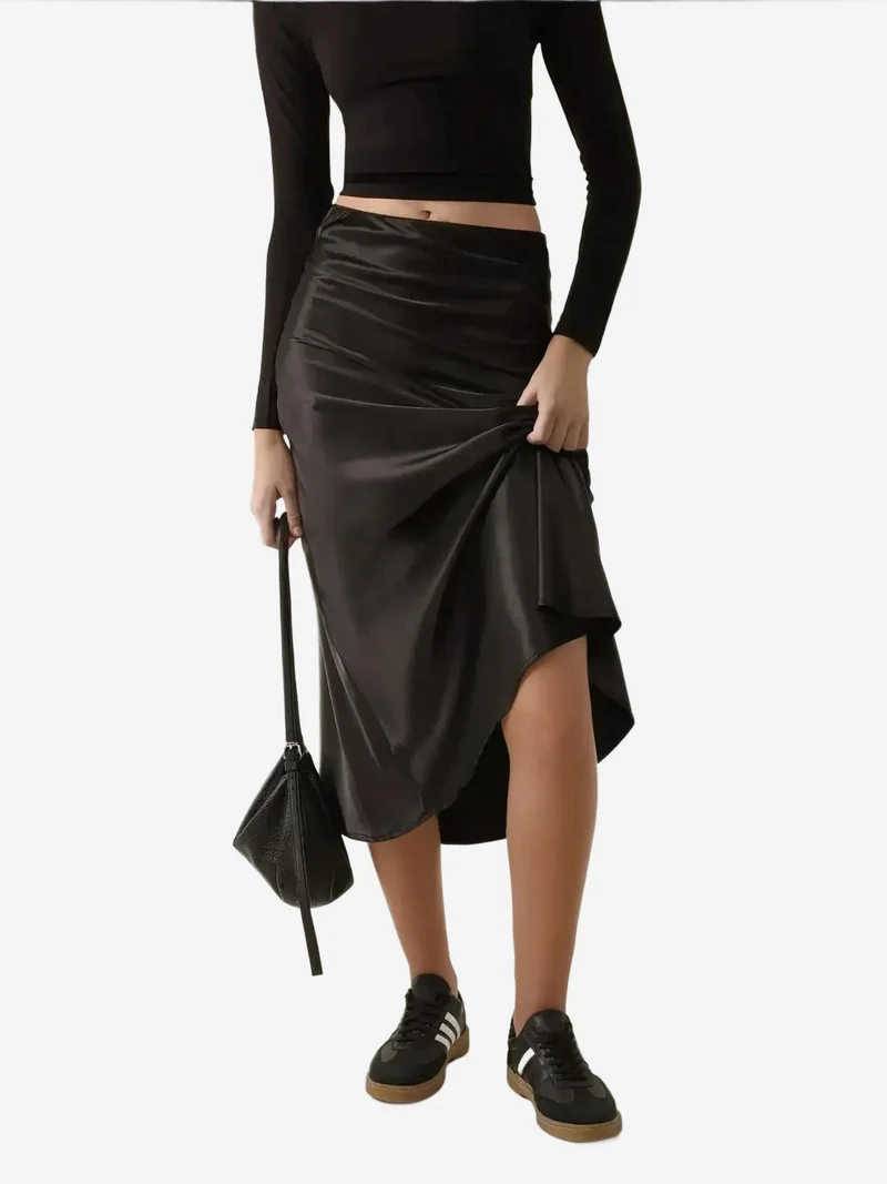HICCUP High Waist Satin Midi Skirt