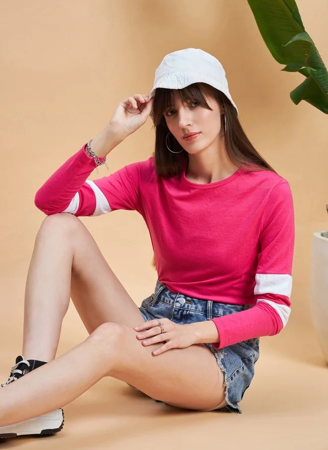 MINT STREET Fuchsia Long Sleeve T-Shirt for Women