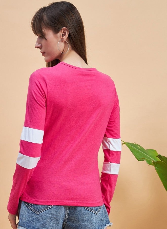 MINT STREET تي شيرت بأكمام طويلة فوشيا للنساء - Image 4
