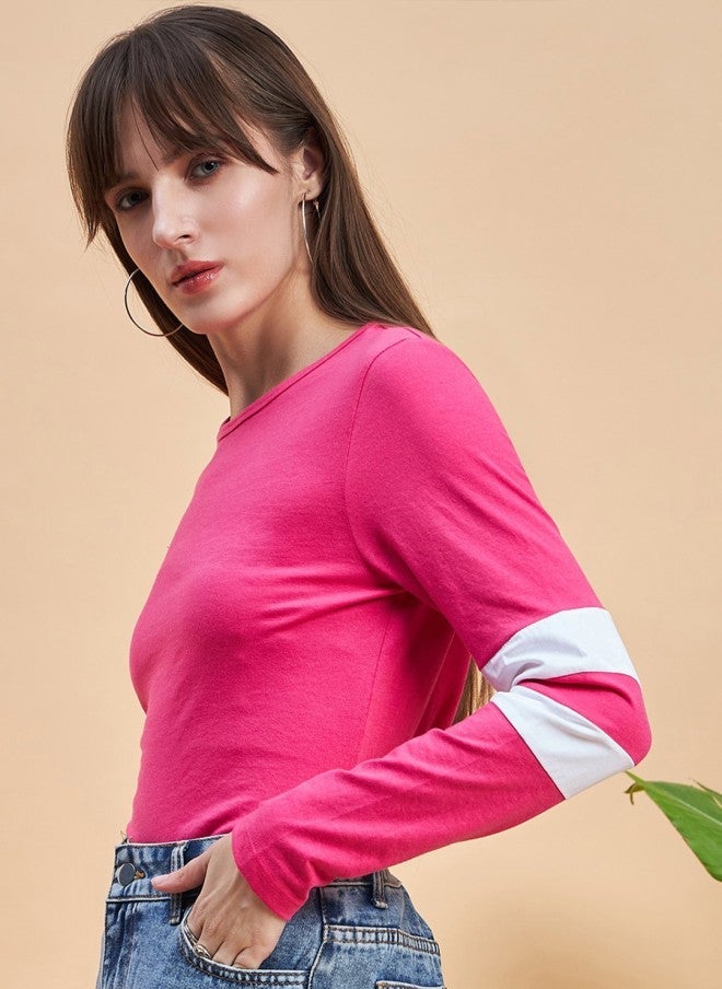 MINT STREET تي شيرت بأكمام طويلة فوشيا للنساء - Image 3