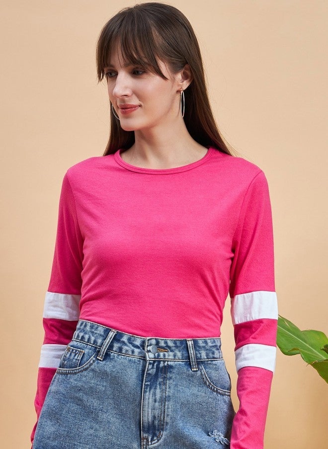 MINT STREET تي شيرت بأكمام طويلة فوشيا للنساء - Image 2