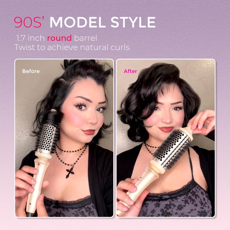TYMO Thermal Brush Curling Brush - STYLUX 1.7 Inch Blowout Volumizer with Flexi-Fit for Hair Straightening, Heated Round Styler Tool, Hair Straightener and Curler 2 in 1, Dual Voltage, Pink - Image 4