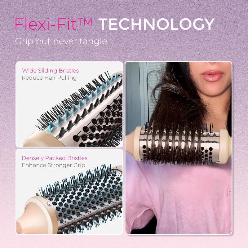TYMO Thermal Brush Curling Brush - STYLUX 1.7 Inch Blowout Volumizer with Flexi-Fit for Hair Straightening, Heated Round Styler Tool, Hair Straightener and Curler 2 in 1, Dual Voltage, Pink - Image 3