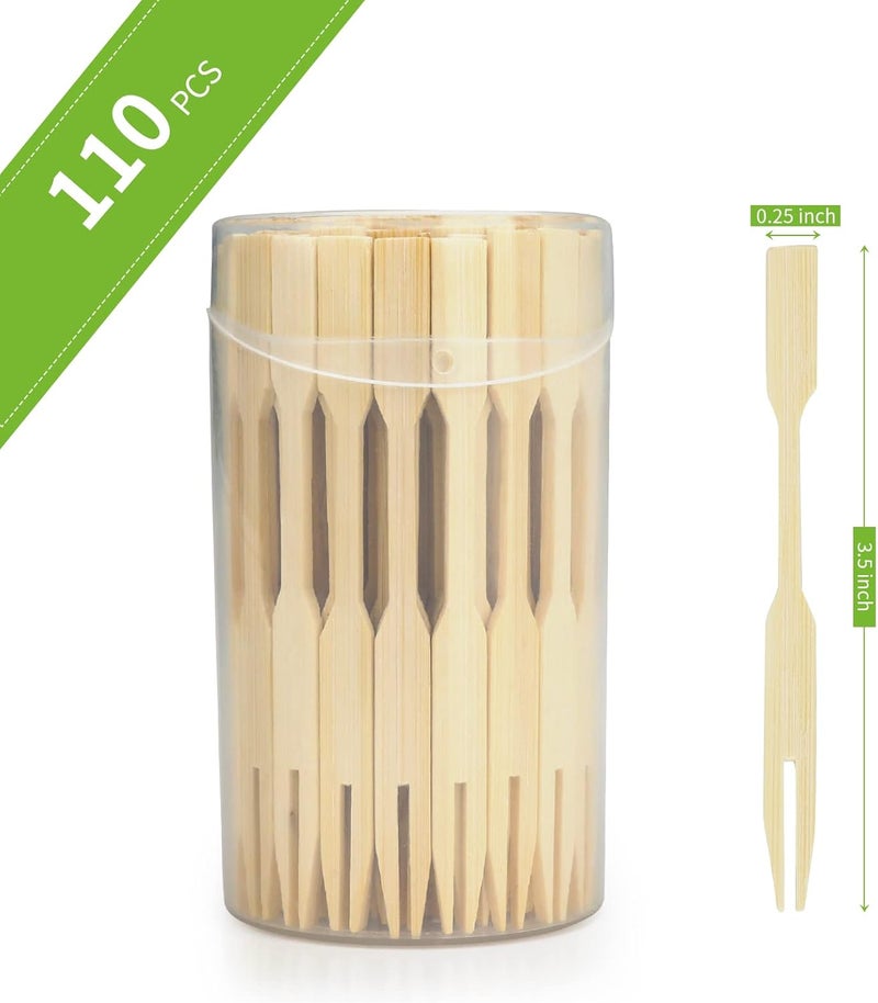 Mini Bamboo Forks 3.5 Inches, Small Forks Dessert, Cocktail Forks, Double Prong Toothpicks for Appetizer, Disposable Wooden/Wood Food Picks for Charcuterie Board Accessories. 110 P - Image 5