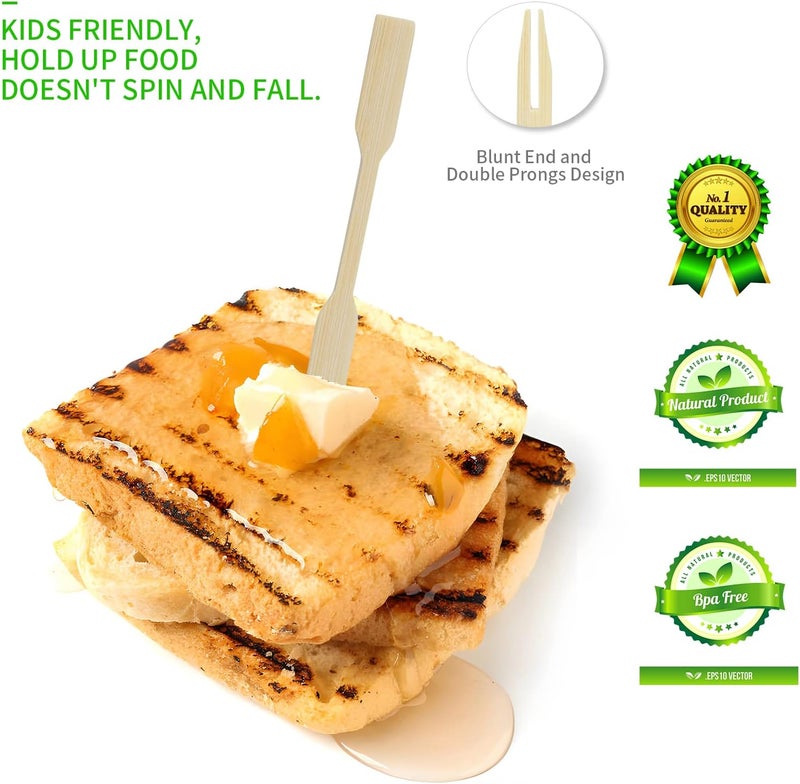Mini Bamboo Forks 3.5 Inches, Small Forks Dessert, Cocktail Forks, Double Prong Toothpicks for Appetizer, Disposable Wooden/Wood Food Picks for Charcuterie Board Accessories. 110 P - Image 4
