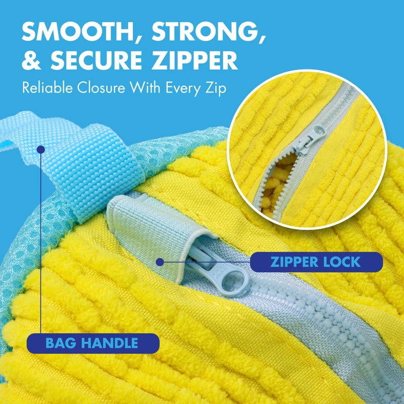 FirstSpin XXL 2 Pcs Shoe Washing Machine Bag - 360° Deep Clean with Adjustable Shoe Trees & Cleaning Brush, Reusable Laundry Bag for Washer and Dryer with Durable Zipper - Sneaker Cleaner Bag (Yellow) - Image 4