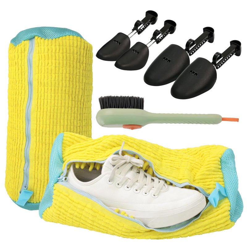 FirstSpin XXL 2 Pcs Shoe Washing Machine Bag - 360° Deep Clean with Adjustable Shoe Trees & Cleaning Brush, Reusable Laundry Bag for Washer and Dryer with Durable Zipper - Sneaker Cleaner Bag (Yellow) - Image 1