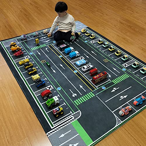 Engree Kids Rug, City Road Traffic System Playmat Rugs - 5x7 Ft Kids Carpet with Rubber Backing,Street Play Mat Great for Playing with Cars for Bedroom Playroom - Non-Slip Have Fun Safe Nursery Rug - Image 5