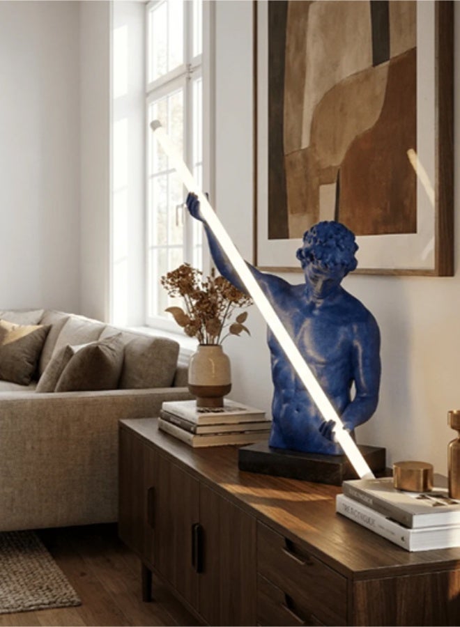 Artistic Sculpture LED Lamp - Blue Resin Classical-Inspired Light Fixture for Luxury Home & Commercial Decor, Functional Art Piece with Warm Glow - Image 1