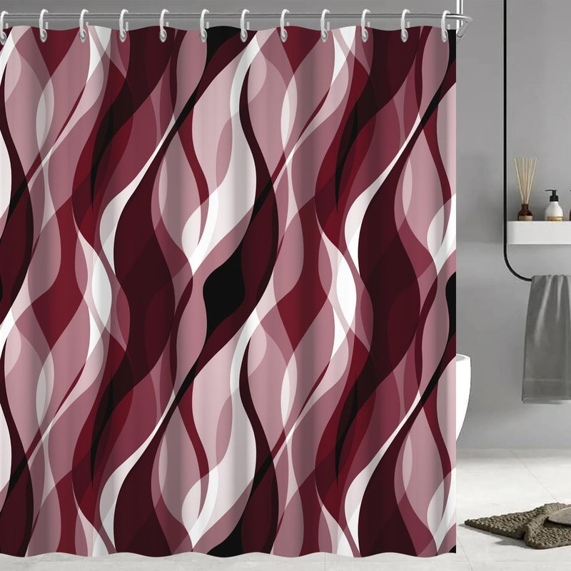 RUELVTH BURGUNDY SARTAIN SARTAIN MODREY OMBRE BURGUNDY Striped Dame Startain for Bathroom Starbroof Wather Bracking with Hooks 72 × 72 بوصة - Image 1