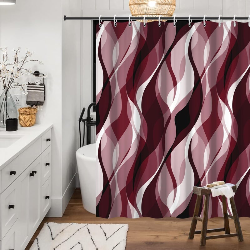 RUELVTH BURGUNDY SARTAIN SARTAIN MODREY OMBRE BURGUNDY Striped Dame Startain for Bathroom Starbroof Wather Bracking with Hooks 72 × 72 بوصة - Image 2