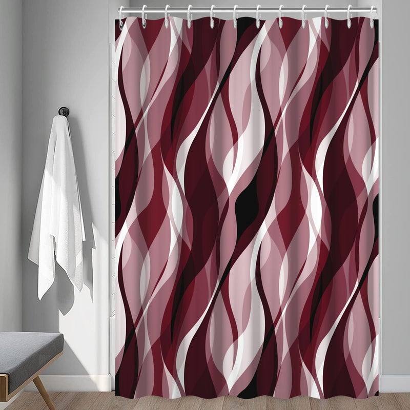 RUELVTH BURGUNDY SARTAIN SARTAIN MODREY OMBRE BURGUNDY Striped Dame Startain for Bathroom Starbroof Wather Bracking with Hooks 72 × 72 بوصة - Image 3