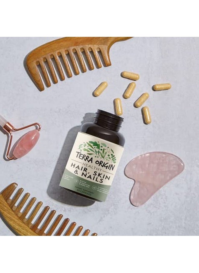Terra Origin - Healthy Hair Skin & Nails Vitamins ; 60 Veggie Capsules ; Gluten Free ; Non Gmo ; Made In The Usa ; 5000 Mcg Biotin ; 200 Mg Collagen ; Vitamin A C D B6 And B12 - Image 1