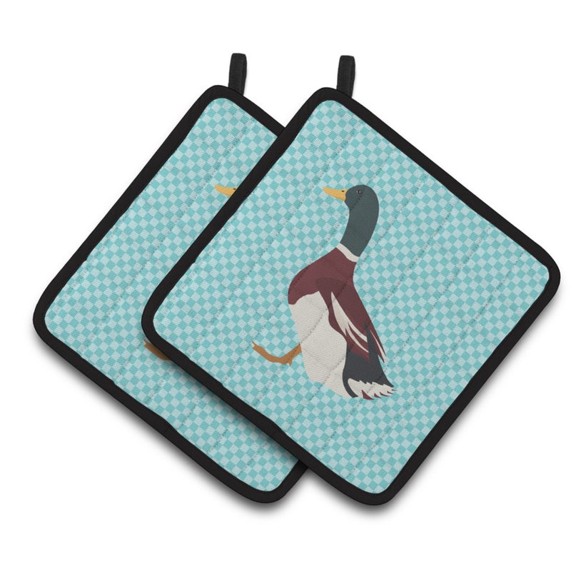 Caroline's Treasures ""Caroline's Treasures Rouen Duck Blue Check Decorated Pot Holder  7.5"""" x 7.5"""""" 