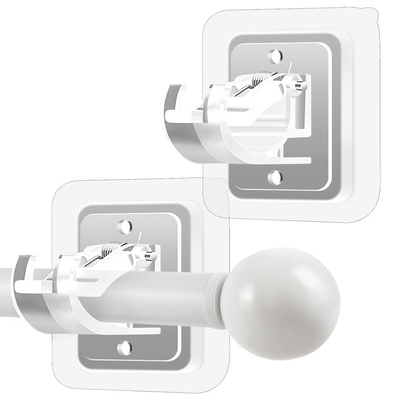 Codoule 2PCS No Drill Curtain Rod Brackets No Drilling Self Adhesive Curtain Rod Holder Hooks Nail Free Adjustable Curtain Rod Hooks Curtain Hangers Bathroom Kitchen Home Bathroom Hotel (Transparent) - Image 1