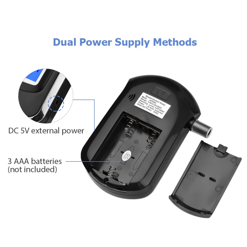 Portable Alcohol Tester: 3 AAA Battery Powered, Advanced Flat Sensor For Quick Accurate Results - LCD Digital Screen With Blue Backlight, 6 Mouthpieces, Dual Alarm, For Personal & Family Use - Image 3