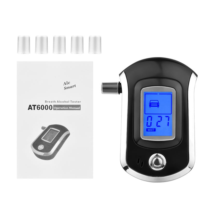 Portable Alcohol Tester: 3 AAA Battery Powered, Advanced Flat Sensor For Quick Accurate Results - LCD Digital Screen With Blue Backlight, 6 Mouthpieces, Dual Alarm, For Personal & Family Use - Image 2