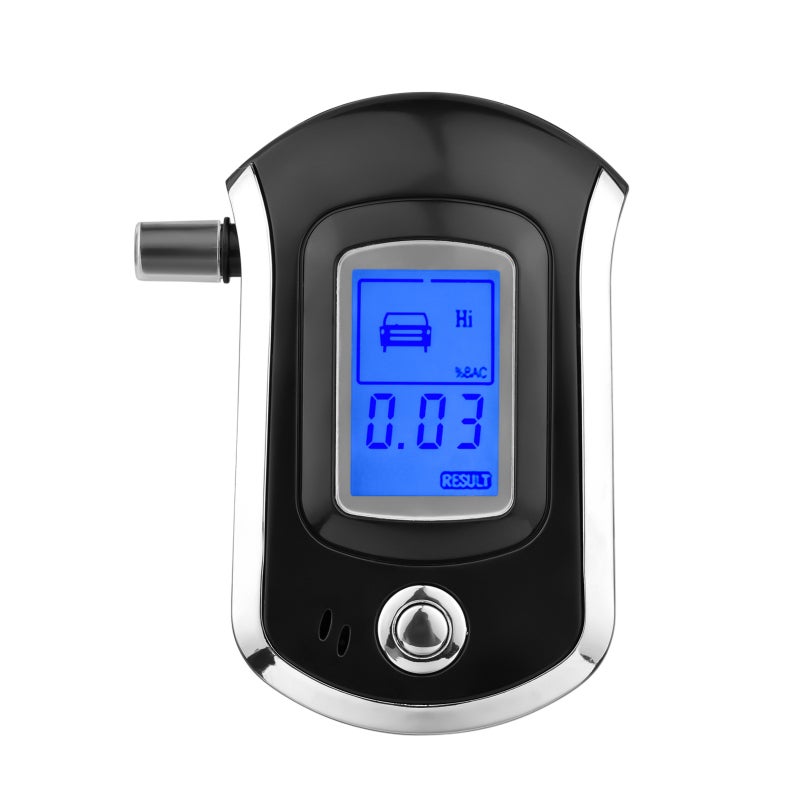 Portable Alcohol Tester: 3 AAA Battery Powered, Advanced Flat Sensor For Quick Accurate Results - LCD Digital Screen With Blue Backlight, 6 Mouthpieces, Dual Alarm, For Personal & Family Use - Image 1
