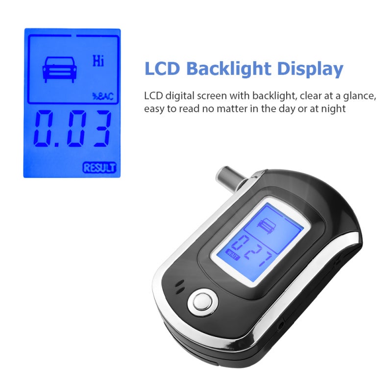Portable Alcohol Tester: 3 AAA Battery Powered, Advanced Flat Sensor For Quick Accurate Results - LCD Digital Screen With Blue Backlight, 6 Mouthpieces, Dual Alarm, For Personal & Family Use - Image 4