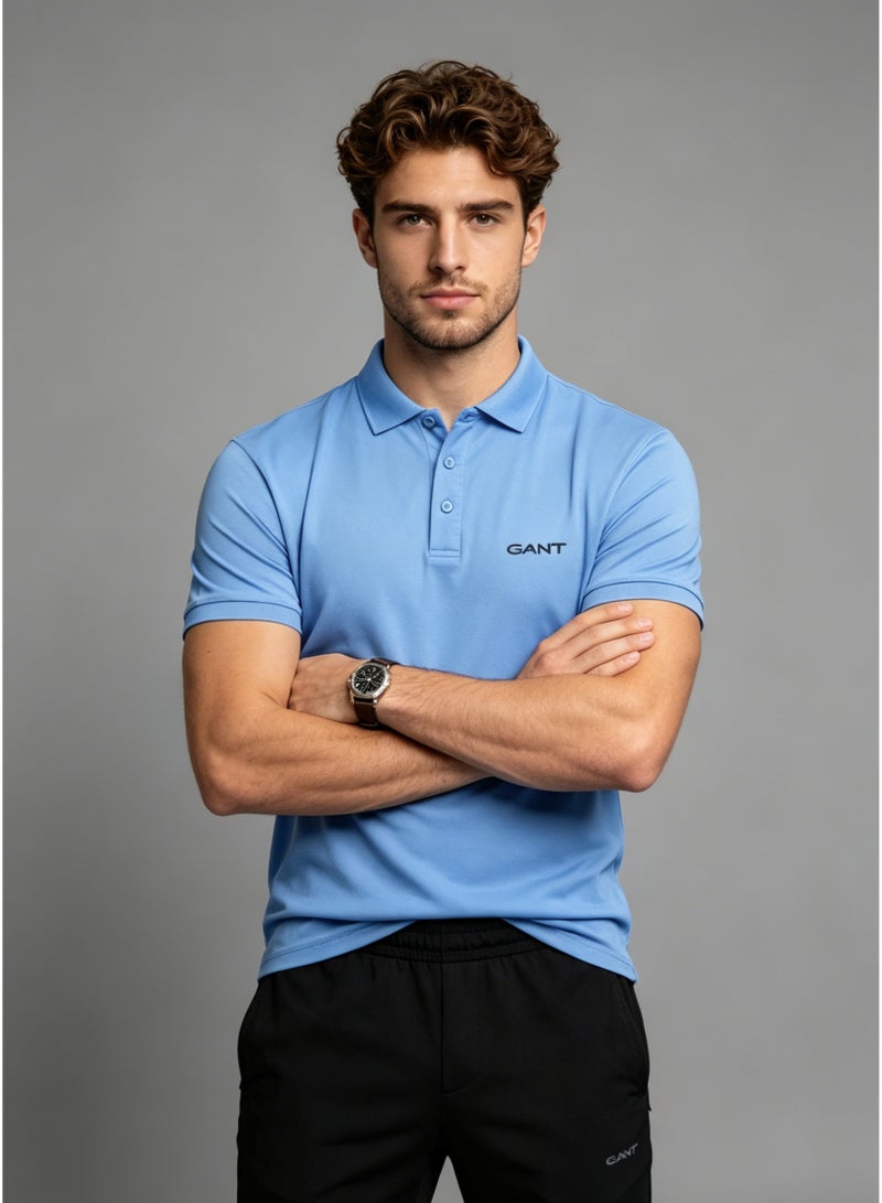 GANT Men's Short Sleeve Solid Polo Shirt, Regular Fit, Casual & Outdoor Wear, Light Blue - Image 1